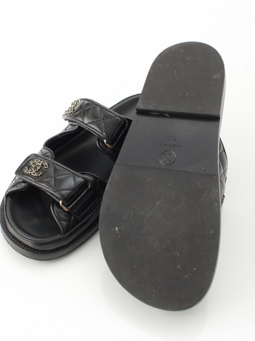 Chanel CC Logo Quilted Velcro Sandals Black 36c - Picture 5 of 10